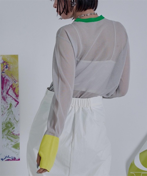 miette（ミエット）の「配色フィンガーホールシアーカーディガン（カーディガン/ボレロ・レディース・ブラック/グレー/ホワイト・FREE）」の11枚目の写真