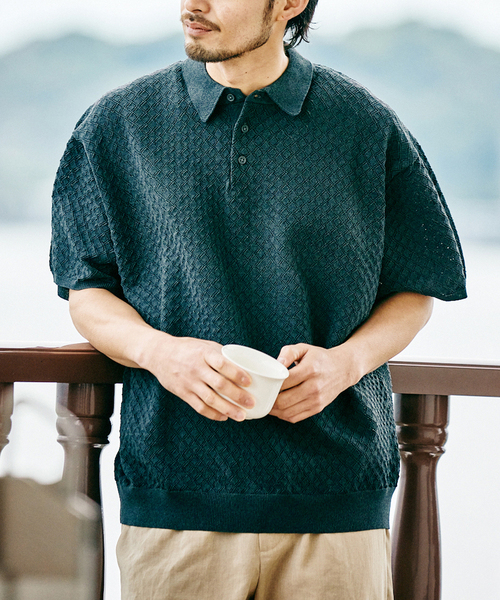 JOURNAL STANDARD（ジャーナルスタンダード）の「ポリエステル 透かし編みプルオーバーニットポロ（ポロシャツ・メンズ・オレンジ/ブルー系その他/ベージュ/ブラック系その他・MEDIUM/LARGE）」の4枚目の写真