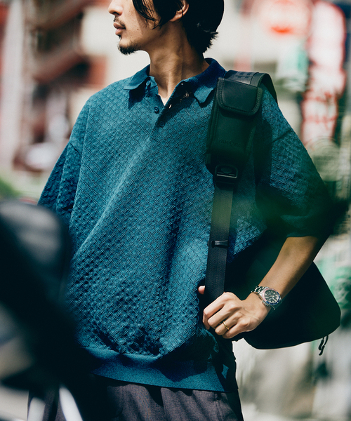 JOURNAL STANDARD（ジャーナルスタンダード）の「ポリエステル 透かし編みプルオーバーニットポロ（ポロシャツ・メンズ・オレンジ/ブルー系その他/ベージュ/ブラック系その他・MEDIUM/LARGE）」の6枚目の写真