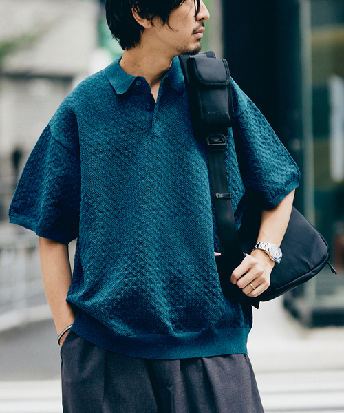 JOURNAL STANDARD（ジャーナルスタンダード）の「ポリエステル 透かし編みプルオーバーニットポロ（ポロシャツ・メンズ・オレンジ/ブルー系その他/ベージュ/ブラック系その他・MEDIUM/LARGE）」の9枚目の写真