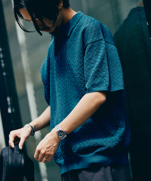 JOURNAL STANDARD（ジャーナルスタンダード）の「ポリエステル 透かし編みプルオーバーニットポロ（ポロシャツ・メンズ・オレンジ/ブルー系その他/ベージュ/ブラック系その他・MEDIUM/LARGE）」の11枚目の写真