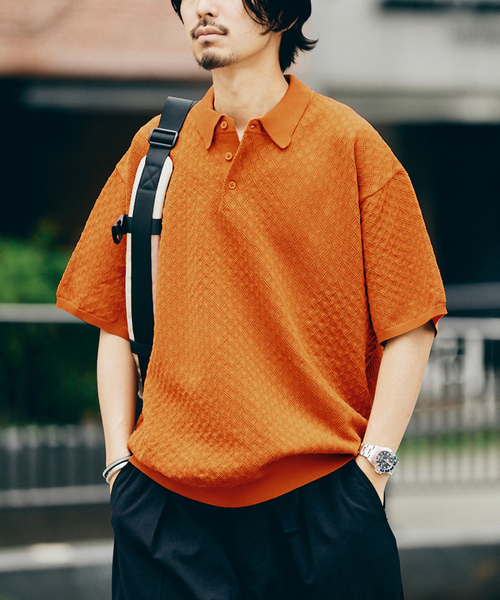 JOURNAL STANDARD（ジャーナルスタンダード）の「ポリエステル 透かし編みプルオーバーニットポロ（ポロシャツ・メンズ・オレンジ/ブルー系その他/ベージュ/ブラック系その他・MEDIUM/LARGE）」の17枚目の写真