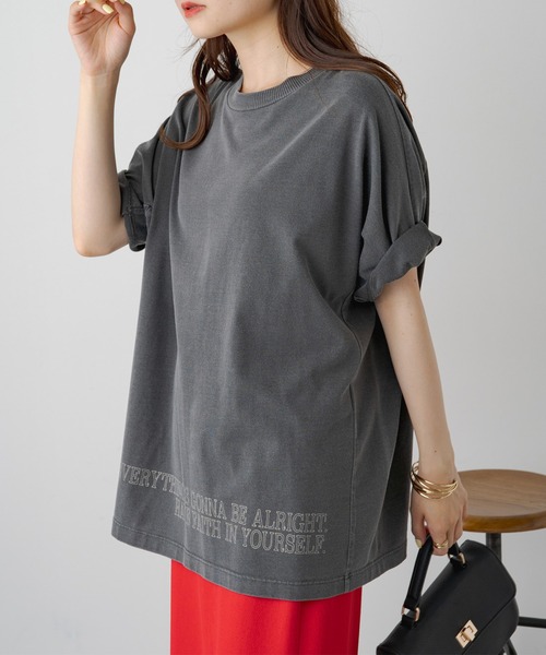 PUAL CE CIN(ピュアルセシン)の「ピグメントロゴプリントTシャツ(Tシャツ/カットソー・レディース・チャコールグレー/アイボリー/ピンク/ベージュ・FREE)」の1枚目の写真