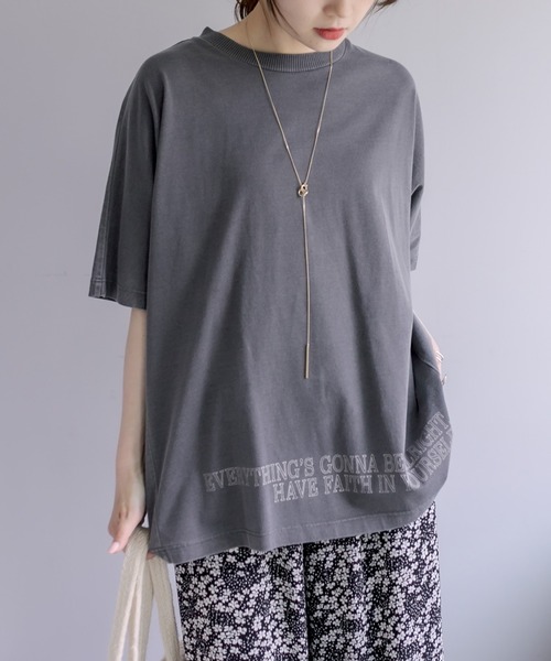 PUAL CE CIN(ピュアルセシン)の「ピグメントロゴプリントTシャツ(Tシャツ/カットソー・レディース・チャコールグレー/アイボリー/ピンク/ベージュ・FREE)」の10枚目の写真