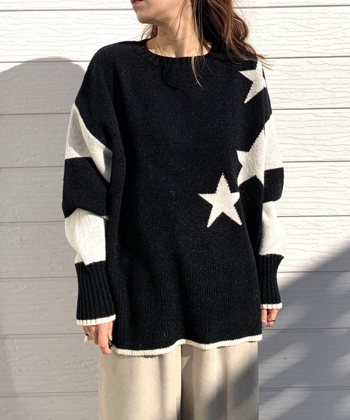 Q（キュー）の「ボーダースターニット（ニット/セーター・レディース・アイボリー/ブラック/グレー・MEDIUM）」の10枚目の写真