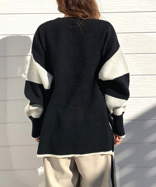 Q（キュー）の「ボーダースターニット（ニット/セーター・レディース・アイボリー/ブラック/グレー・MEDIUM）」の12枚目の写真