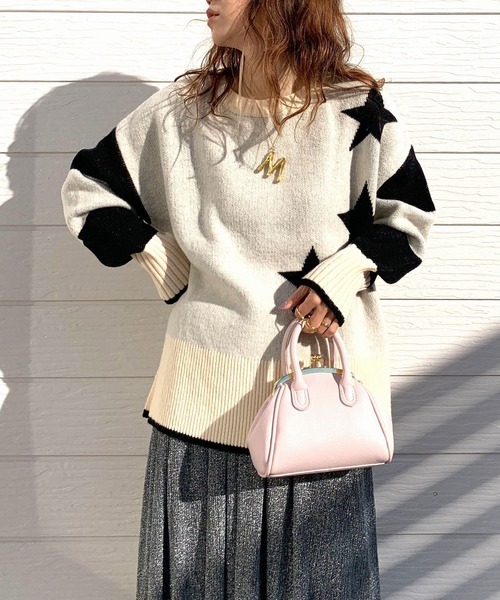 Q（キュー）の「ボーダースターニット（ニット/セーター・レディース・アイボリー/ブラック/グレー・MEDIUM）」の13枚目の写真