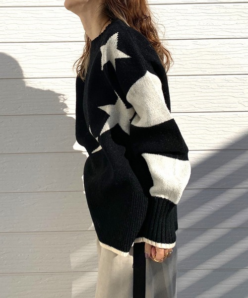Q（キュー）の「ボーダースターニット（ニット/セーター・レディース・アイボリー/ブラック/グレー・MEDIUM）」の7枚目の写真