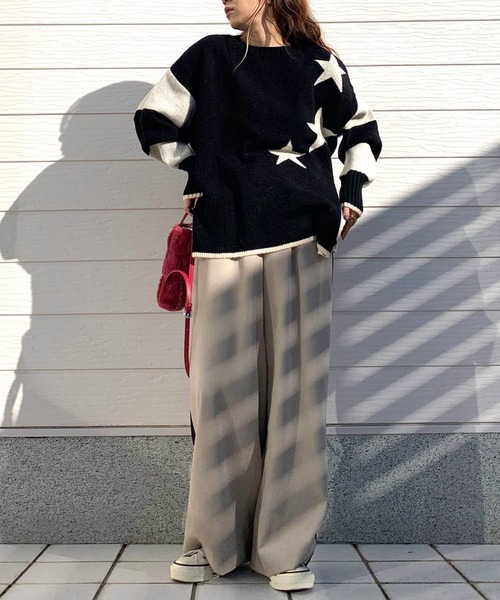 Q（キュー）の「ボーダースターニット（ニット/セーター・レディース・アイボリー/ブラック/グレー・MEDIUM）」の9枚目の写真