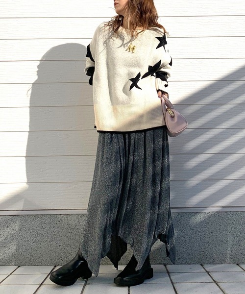 Q（キュー）の「ボーダースターニット（ニット/セーター・レディース・アイボリー/ブラック/グレー・MEDIUM）」の8枚目の写真