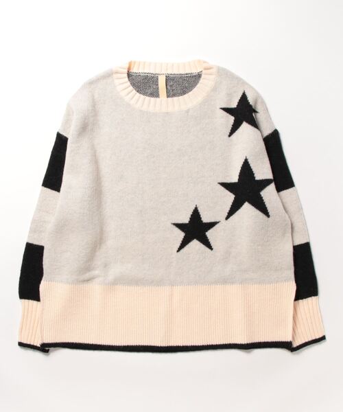 Q（キュー）の「ボーダースターニット（ニット/セーター・レディース・アイボリー/ブラック/グレー・MEDIUM）」の19枚目の写真