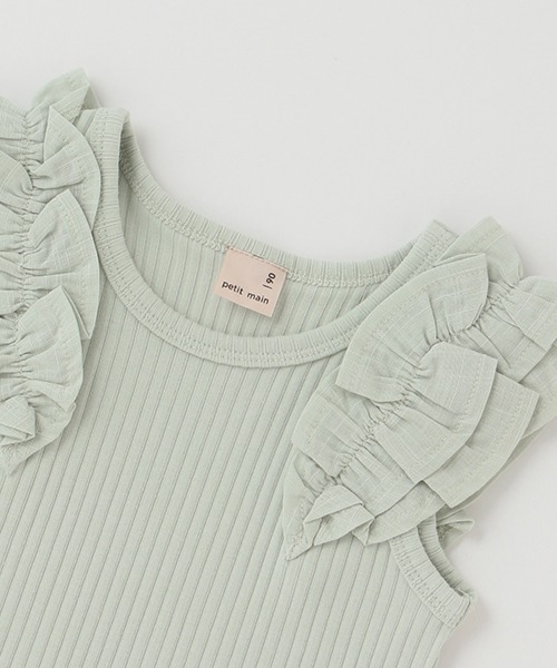 petit main（プティマイン）の「【リンク/接触冷感】肩フリルタンク（タンクトップ・キッズ・ライトグリーン/オフホワイト/イエロー/ピンク・120cm/130cm/90cm/100cm/110cm/80ｃｍ）」の10枚目の写真