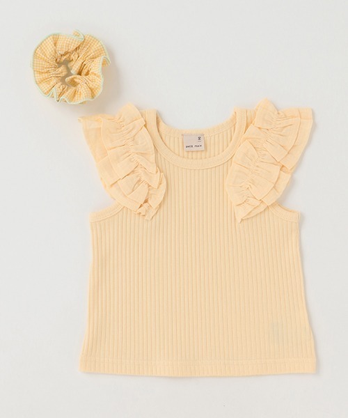 petit main（プティマイン）の「【リンク/接触冷感】肩フリルタンク（タンクトップ・キッズ・ライトグリーン/オフホワイト/イエロー/ピンク・120cm/130cm/90cm/100cm/110cm/80ｃｍ）」の19枚目の写真