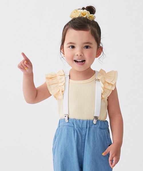 petit main（プティマイン）の「【リンク/接触冷感】肩フリルタンク（タンクトップ・キッズ・ライトグリーン/オフホワイト/イエロー/ピンク・120cm/130cm/90cm/100cm/110cm/80ｃｍ）」の16枚目の写真