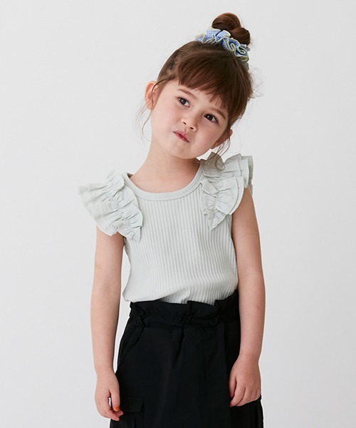 petit main（プティマイン）の「【リンク/接触冷感】肩フリルタンク（タンクトップ・キッズ・ライトグリーン/オフホワイト/イエロー/ピンク・120cm/130cm/90cm/100cm/110cm/80ｃｍ）」の20枚目の写真