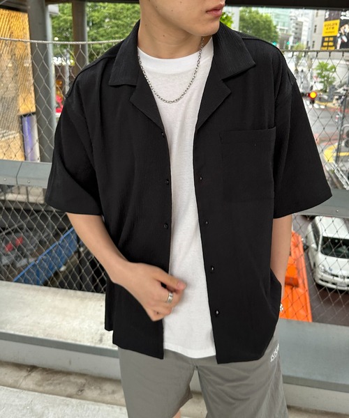 DISCOAT（ディスコート）の「カットジャガードオープンカラーシャツ（シャツ/ブラウス・メンズ・ブラック/ブラウン系その他/ボルドー・MEDIUM/LARGE）」の2枚目の写真