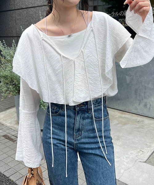 CAPRICIEUX LE'MAGE（カプリシューレマージュ）の「フリル襟ブラウス（シャツ/ブラウス・レディース・ブラック/ホワイト/グリーン・FREE）」の4枚目の写真