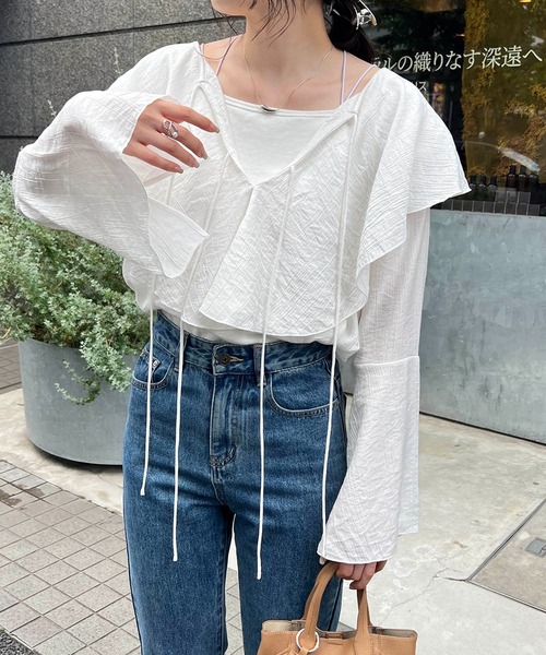 CAPRICIEUX LE'MAGE（カプリシューレマージュ）の「フリル襟ブラウス（シャツ/ブラウス・レディース・ブラック/ホワイト/グリーン・FREE）」の5枚目の写真