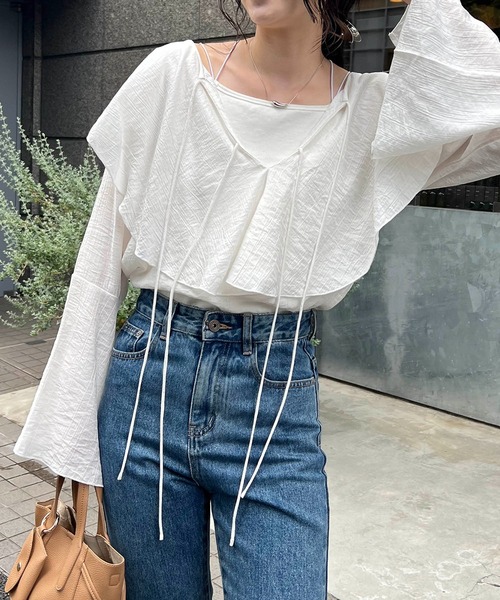 CAPRICIEUX LE'MAGE（カプリシューレマージュ）の「フリル襟ブラウス（シャツ/ブラウス・レディース・ブラック/ホワイト/グリーン・FREE）」の6枚目の写真