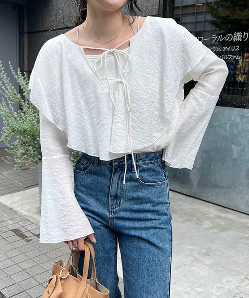 CAPRICIEUX LE'MAGE（カプリシューレマージュ）の「フリル襟ブラウス（シャツ/ブラウス・レディース・ブラック/ホワイト/グリーン・FREE）」の8枚目の写真