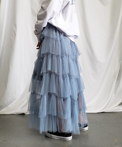me+em select（ミームセレクト）の「【 7 color／裏地付 】ビッグフリルシースルーボリュームカラーチュールスカート（スカート・レディース・パープル/ブラウン/スモークピンク/ブラック/ブルー/アイボリー/ミント・FREE）」の20枚目の写真