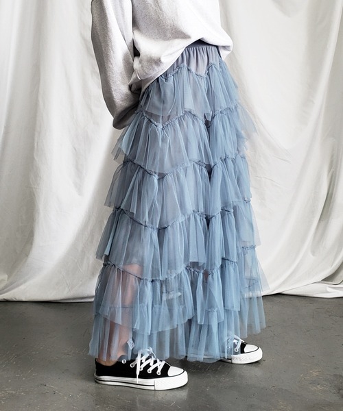 me+em select（ミームセレクト）の「【 7 color／裏地付 】ビッグフリルシースルーボリュームカラーチュールスカート（スカート・レディース・パープル/ブラウン/スモークピンク/ブラック/ブルー/アイボリー/ミント・FREE）」の21枚目の写真