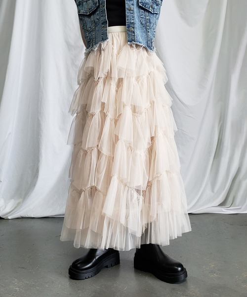 me+em select（ミームセレクト）の「【 7 color／裏地付 】ビッグフリルシースルーボリュームカラーチュールスカート（スカート・レディース・パープル/ブラウン/スモークピンク/ブラック/ブルー/アイボリー/ミント・FREE）」の10枚目の写真