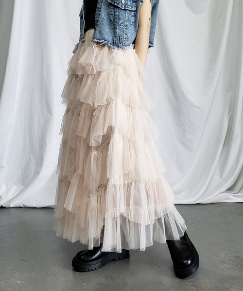 me+em select（ミームセレクト）の「【 7 color／裏地付 】ビッグフリルシースルーボリュームカラーチュールスカート（スカート・レディース・パープル/ブラウン/スモークピンク/ブラック/ブルー/アイボリー/ミント・FREE）」の8枚目の写真