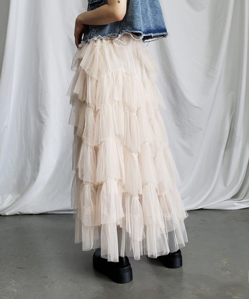 me+em select（ミームセレクト）の「【 7 color／裏地付 】ビッグフリルシースルーボリュームカラーチュールスカート（スカート・レディース・パープル/ブラウン/スモークピンク/ブラック/ブルー/アイボリー/ミント・FREE）」の9枚目の写真