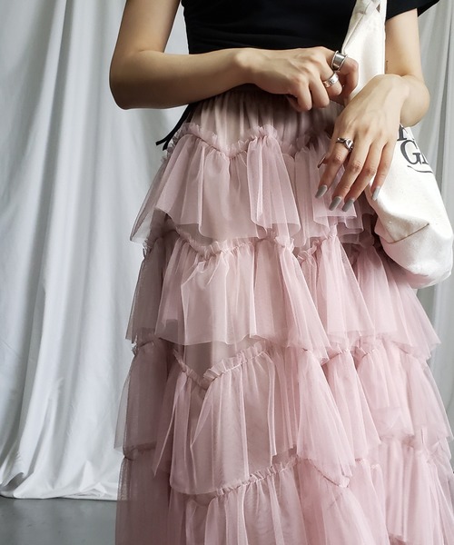 me+em select（ミームセレクト）の「【 7 color／裏地付 】ビッグフリルシースルーボリュームカラーチュールスカート（スカート・レディース・パープル/ブラウン/スモークピンク/ブラック/ブルー/アイボリー/ミント・FREE）」の13枚目の写真