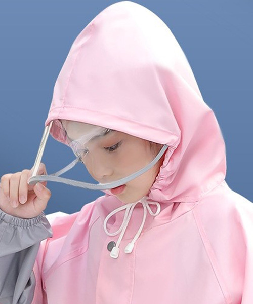 セール】キッズ バイカラークリアバイザーレインコート+レインパンツ+