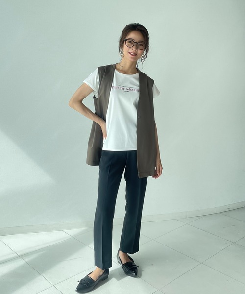 A/C DESIGN BY ALPHA CUBIC（エーシーデザインバイアルファキュービック）の「【接触冷感・洗濯可能】カットソージレ（カーディガン/ボレロ・レディース・ブラック/カーキ・L/M）」の20枚目の写真