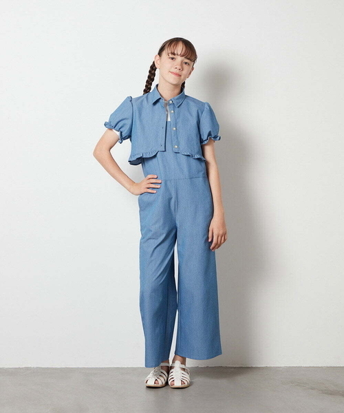a.v.v（アーヴェヴェ）の「[140-150]【3点セット】サロペットコーデセット（サロペット/オーバーオール・キッズ・ブルー/ブラック・150/140）」の3枚目の写真