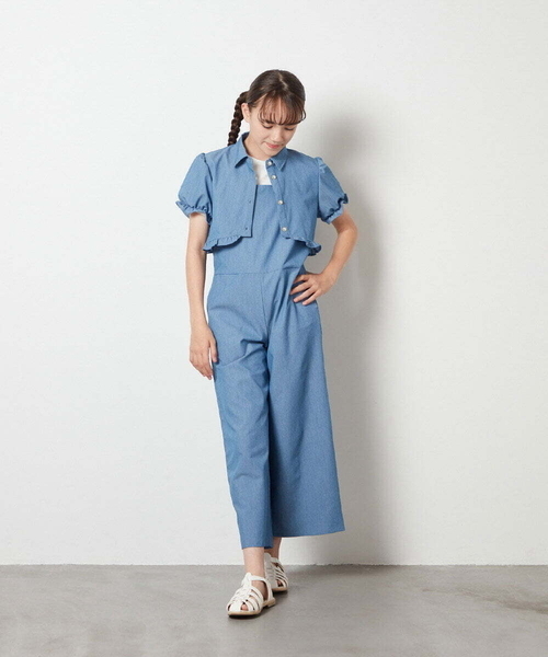 a.v.v（アーヴェヴェ）の「[140-150]【3点セット】サロペットコーデセット（サロペット/オーバーオール・キッズ・ブルー/ブラック・150/140）」の15枚目の写真