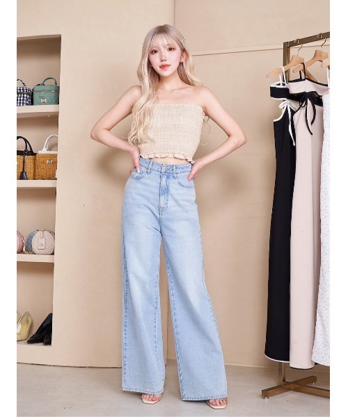 Darich（ダーリッチ）の「サマーチェックシャーリングベアトップ（チューブトップ・レディース・ミント/ベージュ/ピンク・FREE）」の8枚目の写真