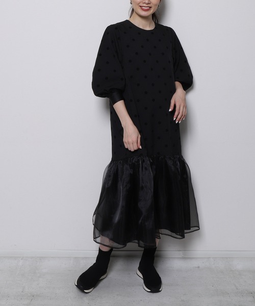 ヴェロフォンナ プリントロゴカットソーワンピース フリル メッシュ ヴェロフォンナ プリントロゴカットソーワンピース フリル