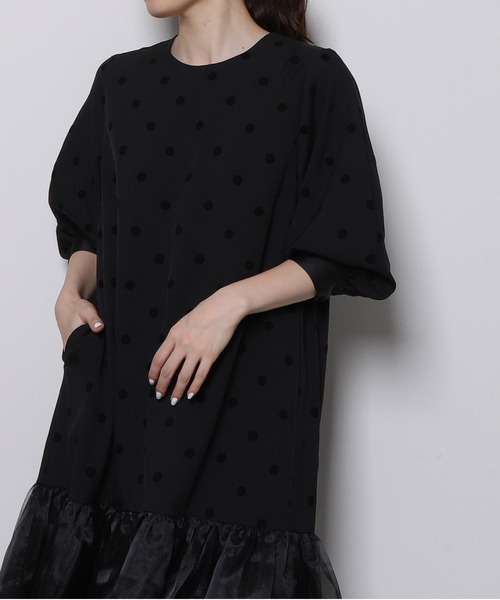 Re.Verofonna ヴェロフォンナ オーガンジー切替ドットワンピース 黒 Re.Verofonna（ヴェロフォンナ）の「オーガンジー切替ドットワンピース