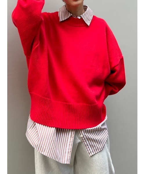 BLACK BY MOUSSY（ブラックバイマウジー）の「oversize knit pullover(オーバーサイズニットプルオーバー)（ニット/セーター・レディース・ネイビー/ベージュ/ライトブラック/レッド/カーキ/アイボリー/オフホワイト/ライトピンク/ライトグレー/ライトブルー・FREE）」の11枚目の写真