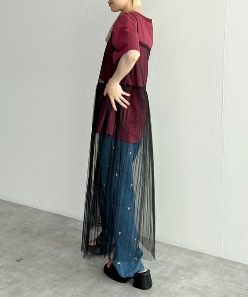 w closet(ダブルクローゼット)の「シアーチュールキャミワンピース(ワンピース・レディース・オフホワイト/サックスブルー/ブラウン/ブラック・FREE)」の8枚目の写真