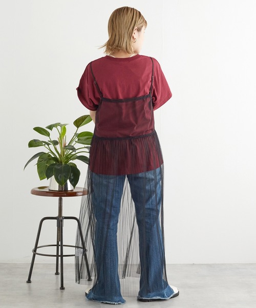 w closet(ダブルクローゼット)の「シアーチュールキャミワンピース(ワンピース・レディース・オフホワイト/サックスブルー/ブラウン/ブラック・FREE)」の18枚目の写真