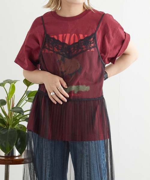 w closet(ダブルクローゼット)の「シアーチュールキャミワンピース(ワンピース・レディース・オフホワイト/サックスブルー/ブラウン/ブラック・FREE)」の17枚目の写真