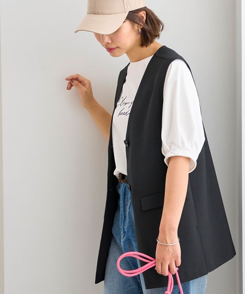 BELLUNA（ベルーナ）の「ノーカラーデザインジレ（ベスト・レディース・テラコッタ/ブラック/ベージュ系・LARGE/MEDIUM/X-LARGE）」の3枚目の写真