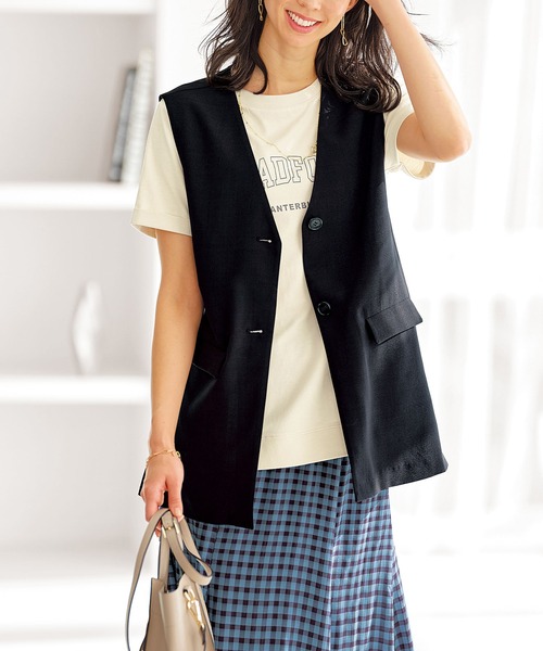 BELLUNA（ベルーナ）の「ノーカラーデザインジレ（ベスト・レディース・テラコッタ/ブラック/ベージュ系・LARGE/MEDIUM/X-LARGE）」の16枚目の写真