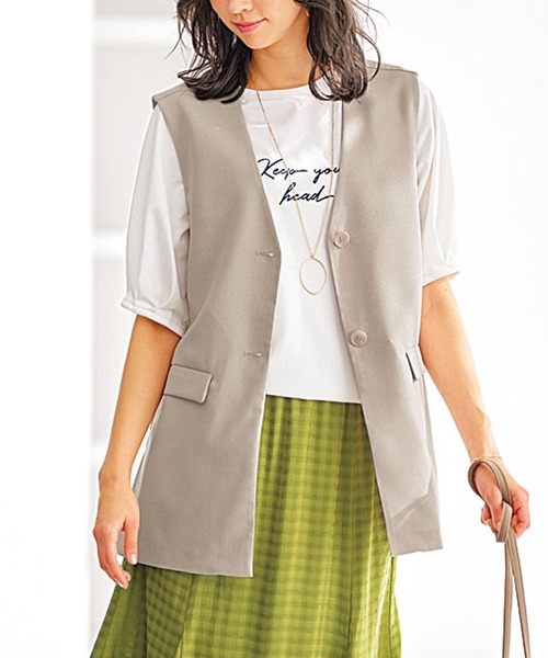 BELLUNA（ベルーナ）の「ノーカラーデザインジレ（ベスト・レディース・テラコッタ/ブラック/ベージュ系・LARGE/MEDIUM/X-LARGE）」の17枚目の写真