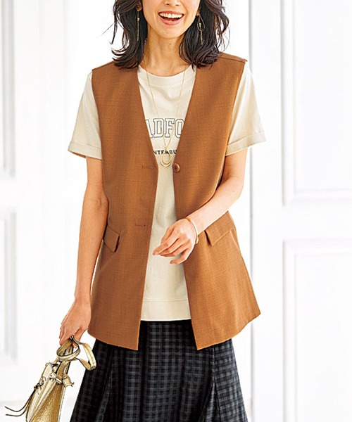 BELLUNA（ベルーナ）の「ノーカラーデザインジレ（ベスト・レディース・テラコッタ/ブラック/ベージュ系・LARGE/MEDIUM/X-LARGE）」の18枚目の写真