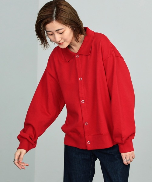 SOMETHING(サムシング)の「SOMETHING/サムシング ポロスウェットカーディガン(カーディガン/ボレロ・レディース・ブラック/ブラウン/グリーン/レッド・FREE)」の5枚目の写真