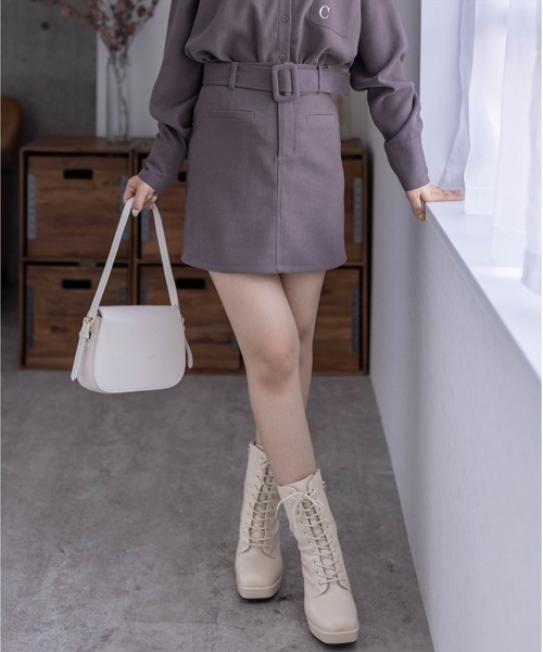 clear（クリア）の「ベルト付きフロントポケットタイトミニスカート（スカート・レディース・ブラック/ベージュ/モカ・M/S）」の3枚目の写真