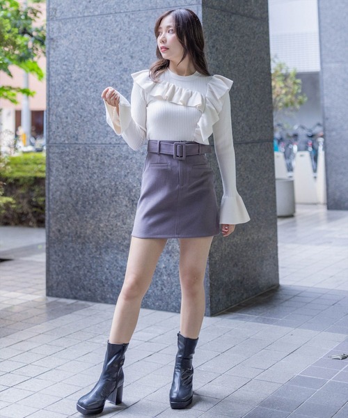 clear（クリア）の「ベルト付きフロントポケットタイトミニスカート（スカート・レディース・ブラック/ベージュ/モカ・M/S）」の16枚目の写真