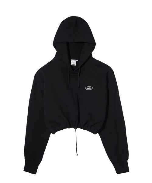 X-girl(エックスガール)の「OVAL LOGO CROPPED SWEAT HOODIE(パーカー・レディース・ブラック/オリーブ/アッシュ・S/M)」の4枚目の写真