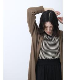 Samansa Mos2 blue | テレコボーダーロンT(Tシャツ/カットソー)